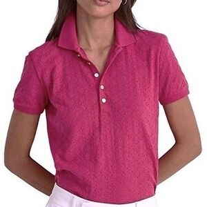 Lauren Ralph Lauren Women's Extra Large Pink Eyelet Polo Shirt Short Sleeve